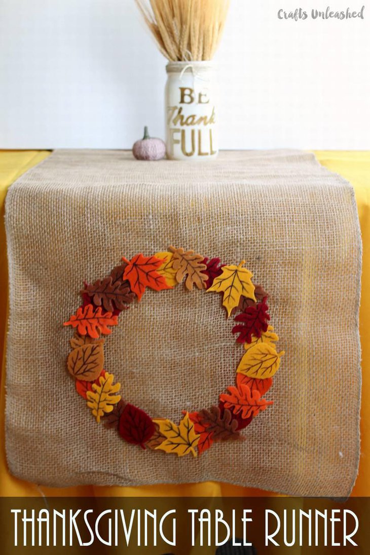 Burlap Fall Leaves Table Runner for Thanksgiving