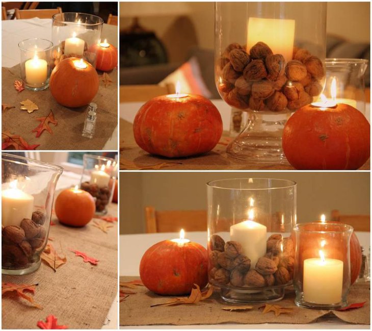 Candle Decorations on Table for Thanksgiving