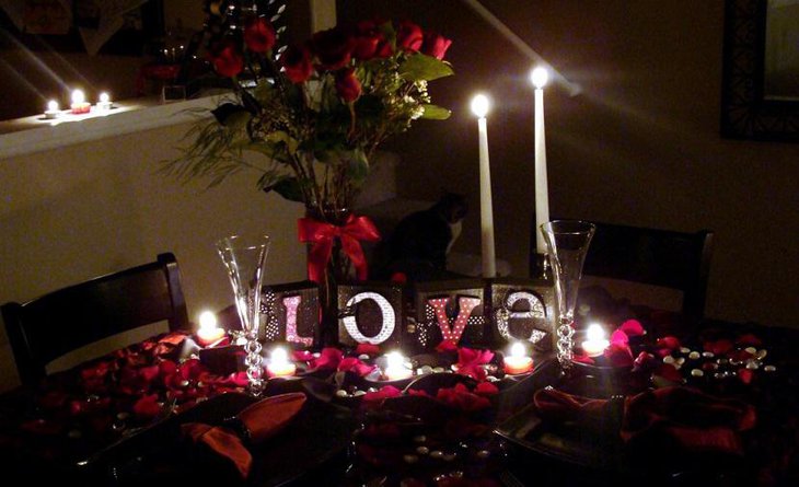 Candle Lit Valentine Table Setting