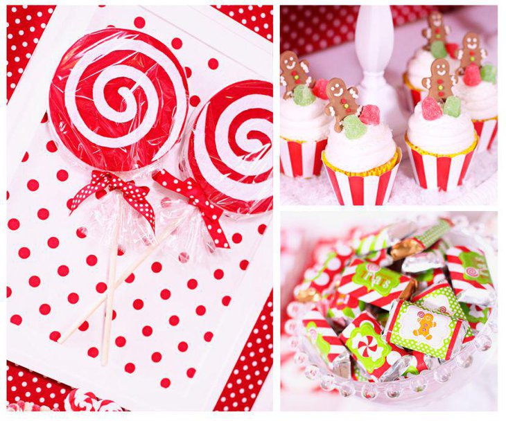 Candy cane decorations for kids Christmas dessert table