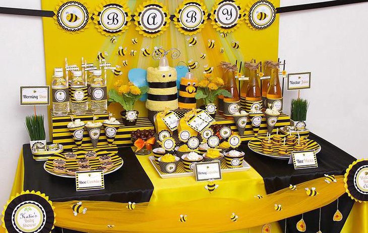 Captivating Bumble Bee Themed Baby Shower Dessert Table