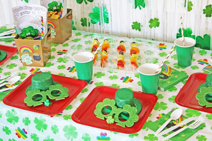 Cheerful table setup with green theme for St Patricks Day