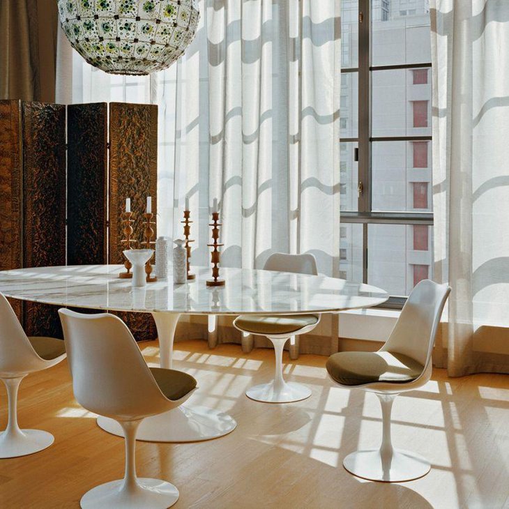 Chic oval granite dining table set in white