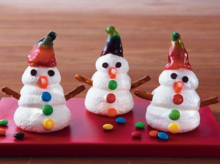 Christmas dessert table decor with cute snowman Meringues