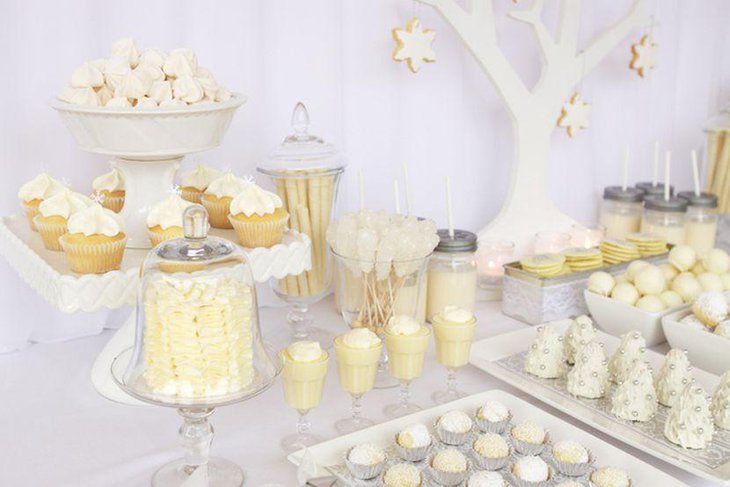 Christmas dessert table design with white accents