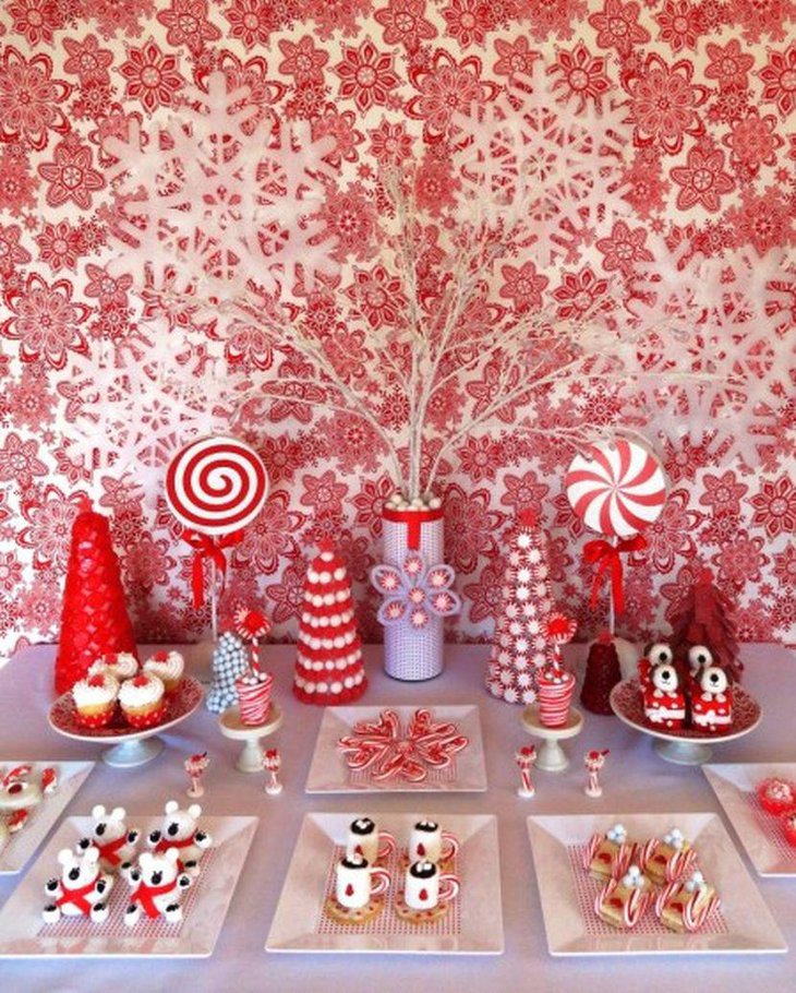Christmas kids dessert table with candy canes