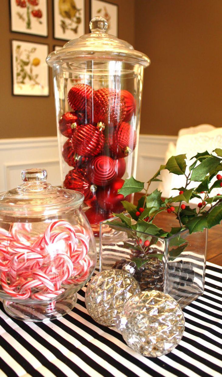 Christmas Table Setting With Red and Silver Decorative Balls