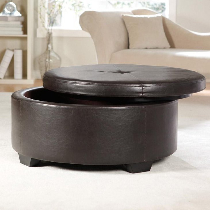 Circular Coffee Table Ottoman with Storage