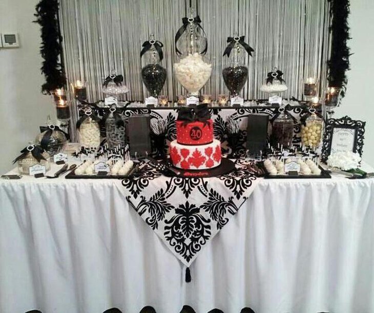 Classic 40th birthday table decor in black and white