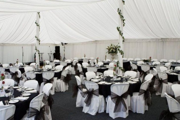 Classic black and white wedding reception decorations