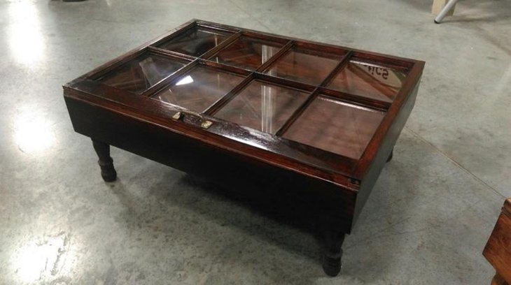 Classy Brown Polished Windo Pane Coffee Table