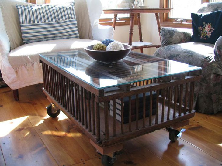 Classy Chicken Crate DIY Coffee Table with Glass