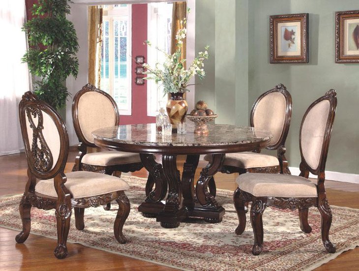 Classy Granite Top Round Dining Table Set