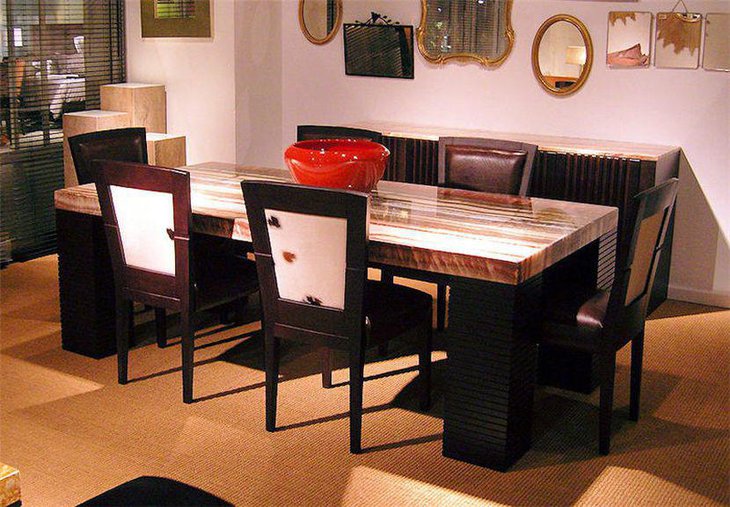 Classy rectangle shaped granite dining table