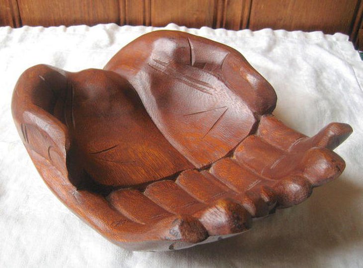 Coffee Table Decor With Large Vintage Carved Wooden Fruit Dish