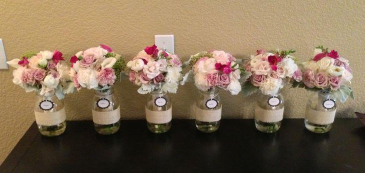 Color splash flower bouquet in mason jars