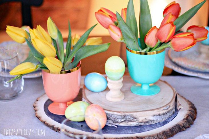 Colorful Eggs and Flowers Easter Table Centerpiece 1