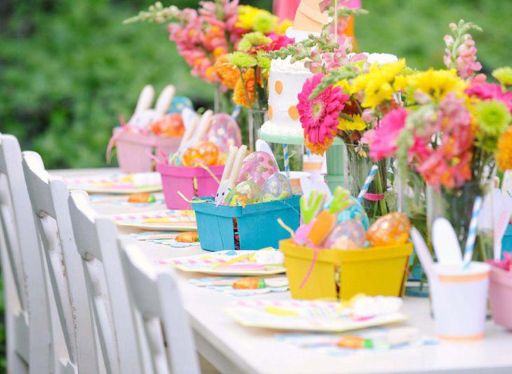 Colorful flower decor for outdoor party