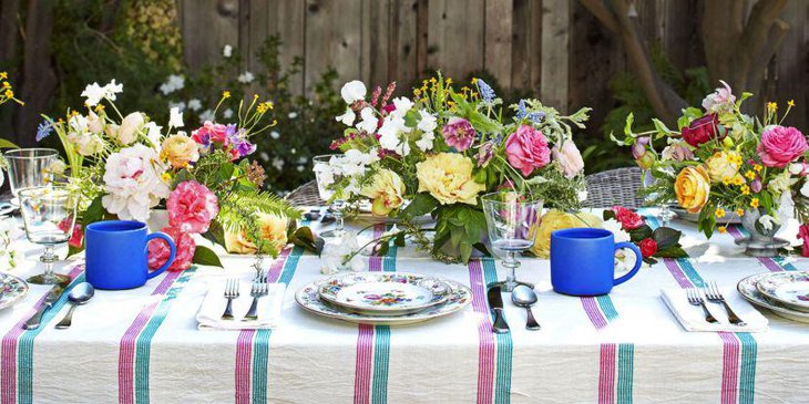 Colorful flower decor for spring dinner