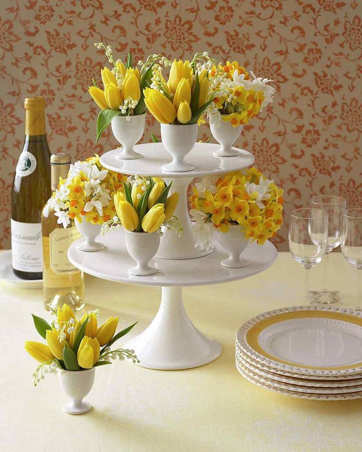 Colorful Yellow Flowers and Eggs Easter Table Centerpiece 1