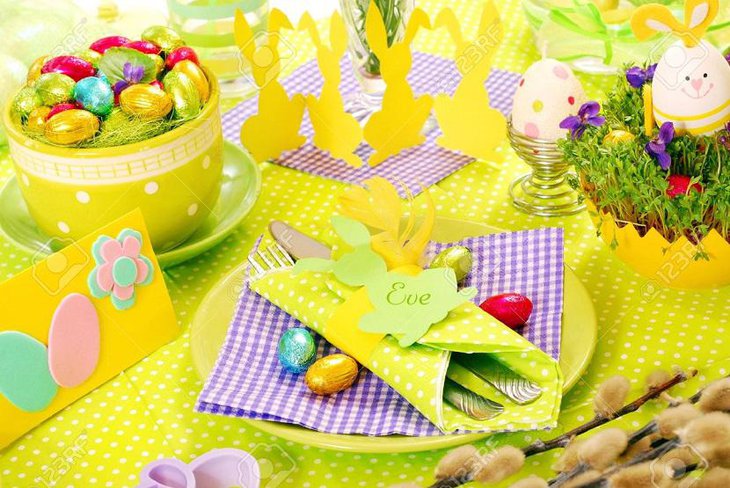 Colorful Yellow Pink and Golden Easter Table Centerpiece 1
