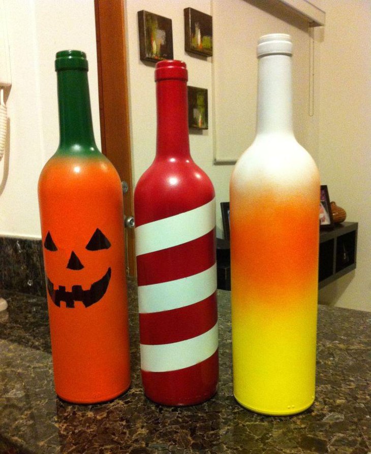 Colourful DIY wine bottles for Halloween