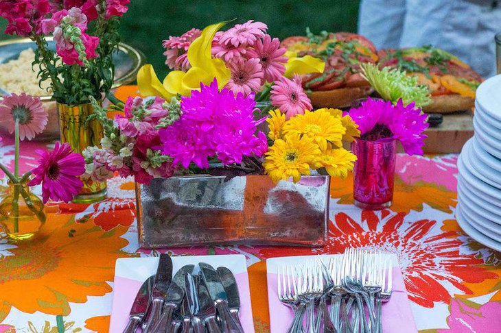 Colourful floral birthday table decor