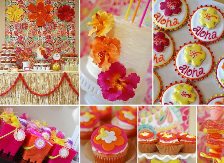Colourful Hawaiian birthday party table decor