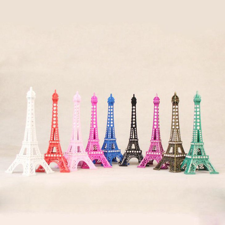 Colourful metal Eiffel Tower centerpieces