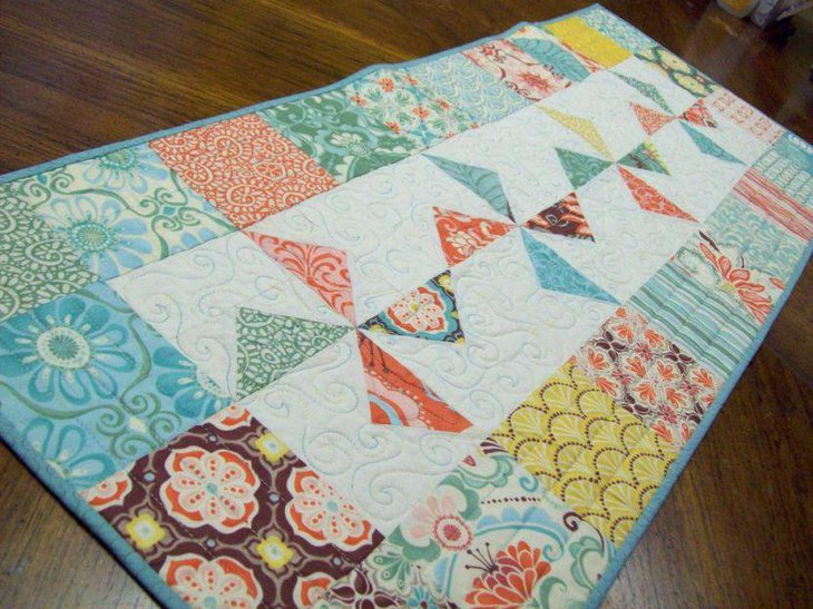 Colourful quilted Valentines table runner