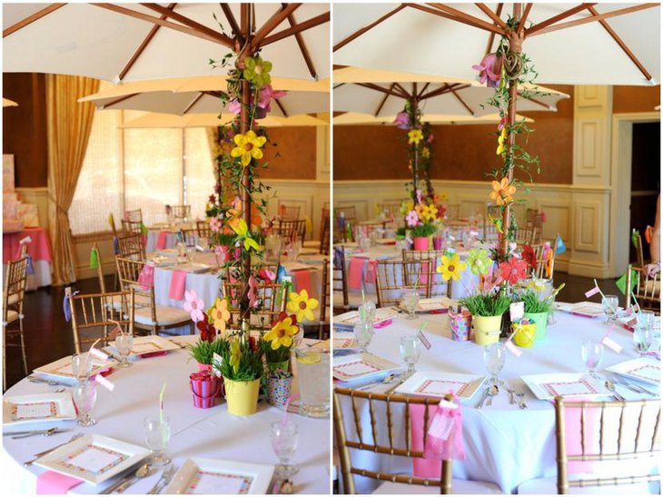 Colourful spring themed girl baby shower decor idea