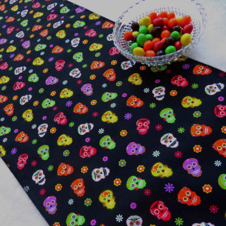 Colourful sugar skull table runner