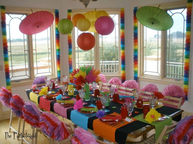 Colourful tissue paper flower centerpiece