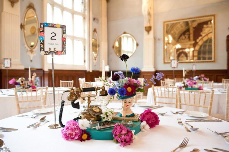 Colourful vintage floral wedding decor