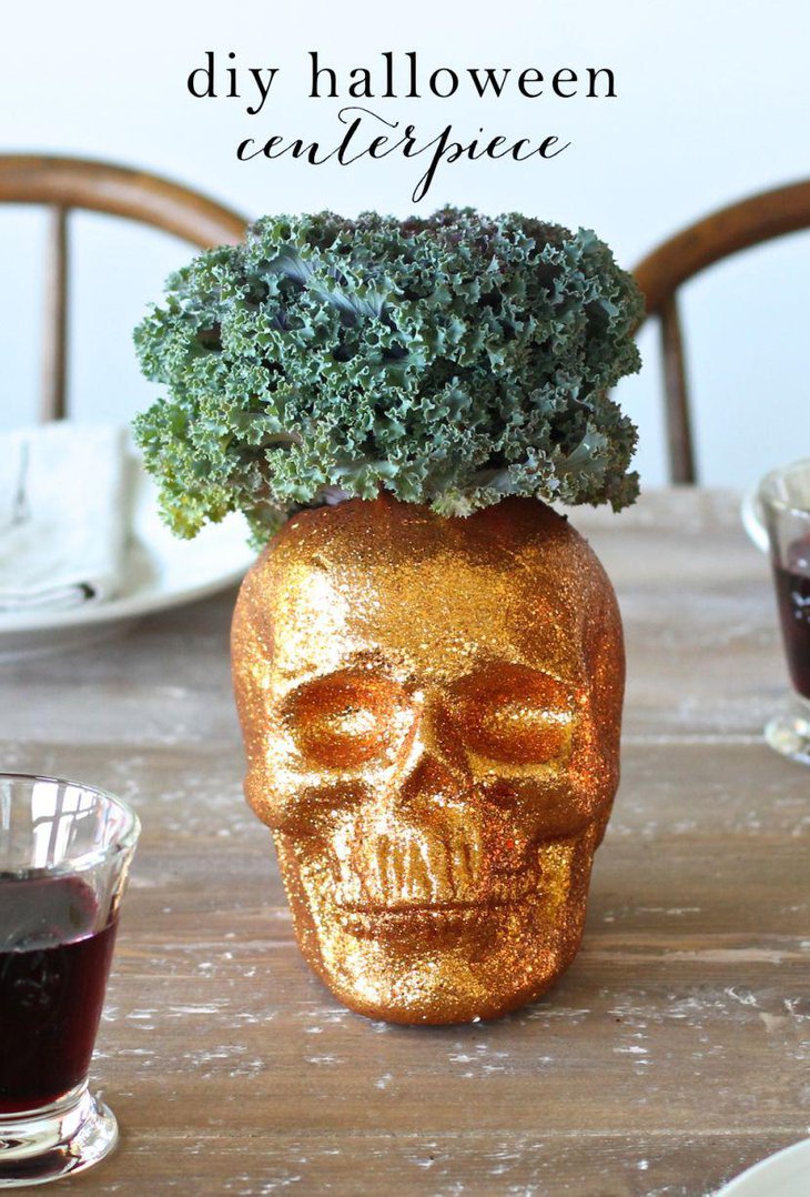 Cool DIY Halloween skull planter centerpiece