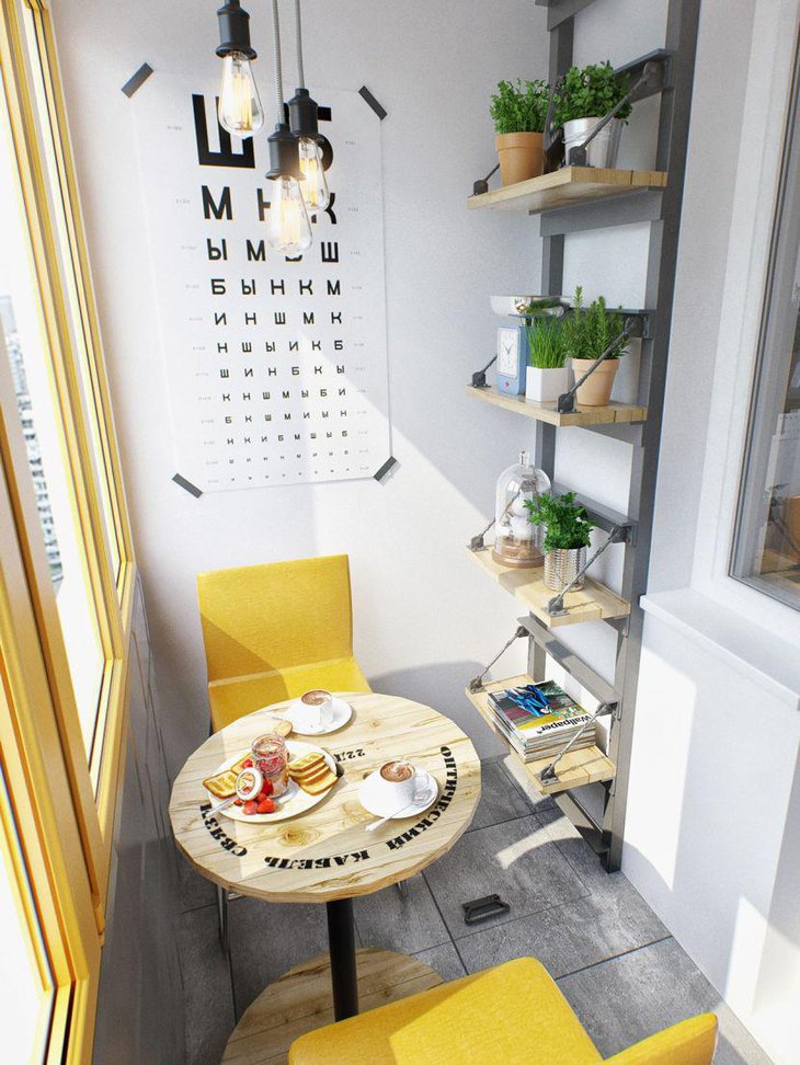 Cozy breakfast nook with round table and yellow chairs