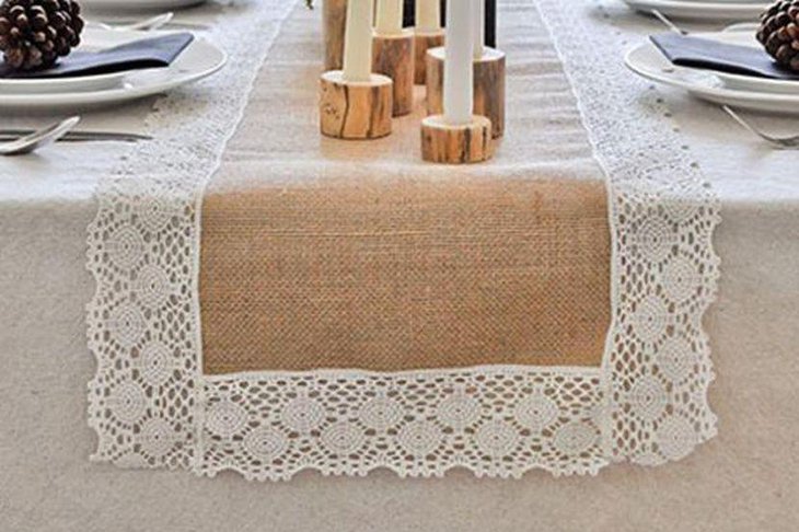 Creative burlap and lace table runner