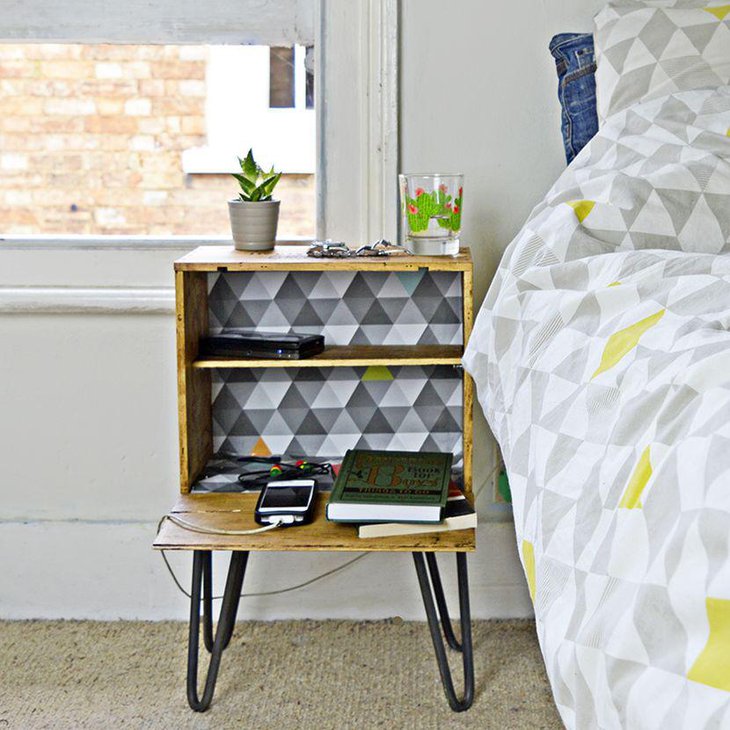 Creative DIY bedside table made out of old wine box