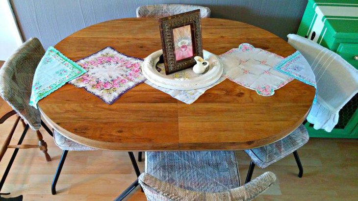 Creative DIY table runner with colourful hankies