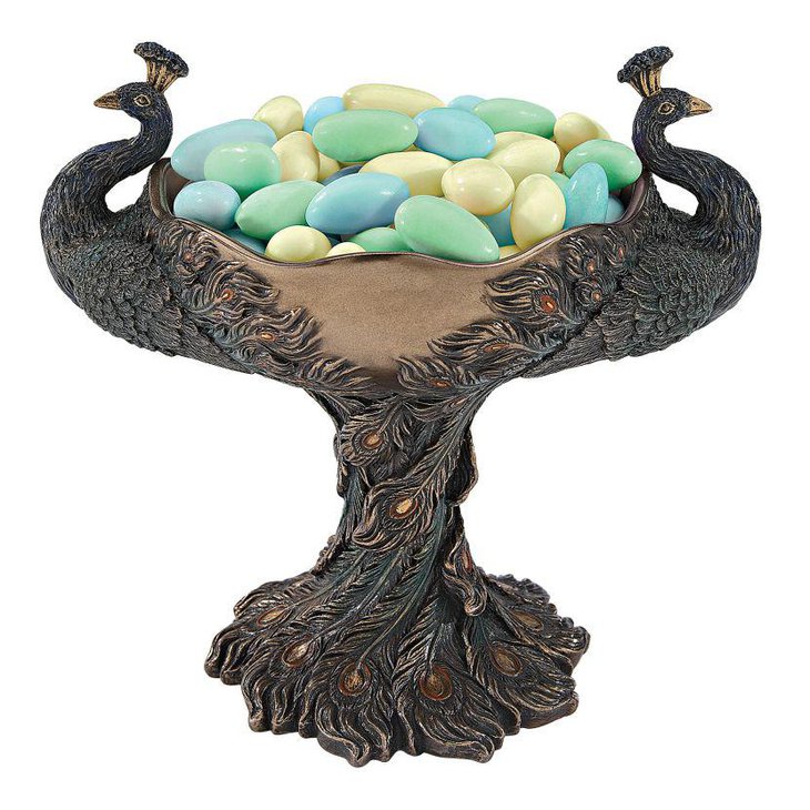 Crested peacock sculptural candy dish centerpiece