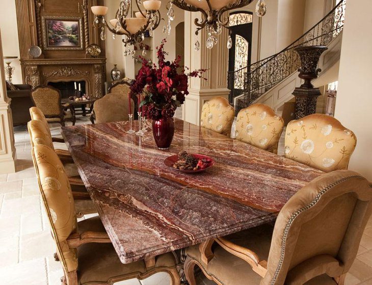 Custom granite dining table set in rectangle shape