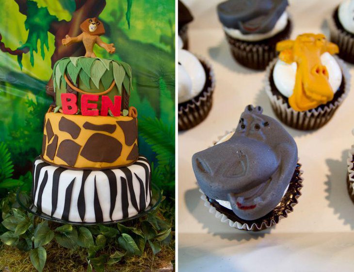 Cute Boys 1st Birthday Madagascar themed party table decor