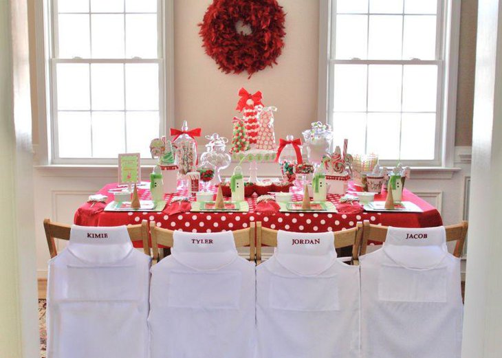 Cute Christmas dessert table decor with polka dots