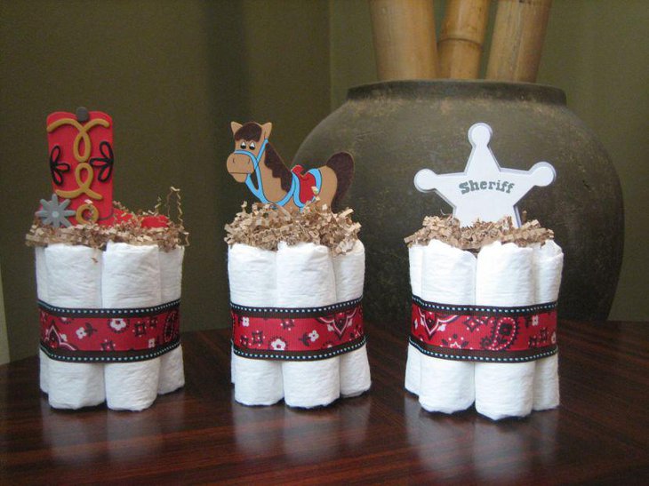 Cute cowboy themed boy baby shower decor