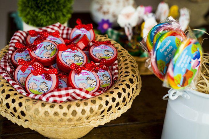 Cute farm themed decorations for first birthday table for boys