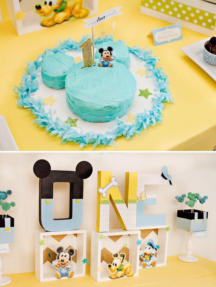 Cute first birthday Mickey Mouse cake decor