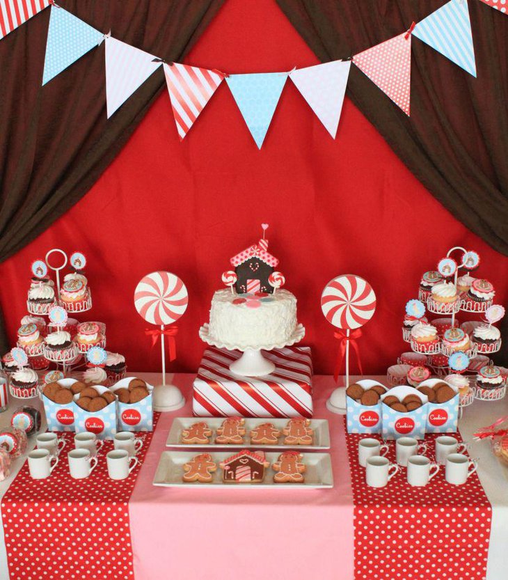 Cute gingerbread Christmas dessert table decor