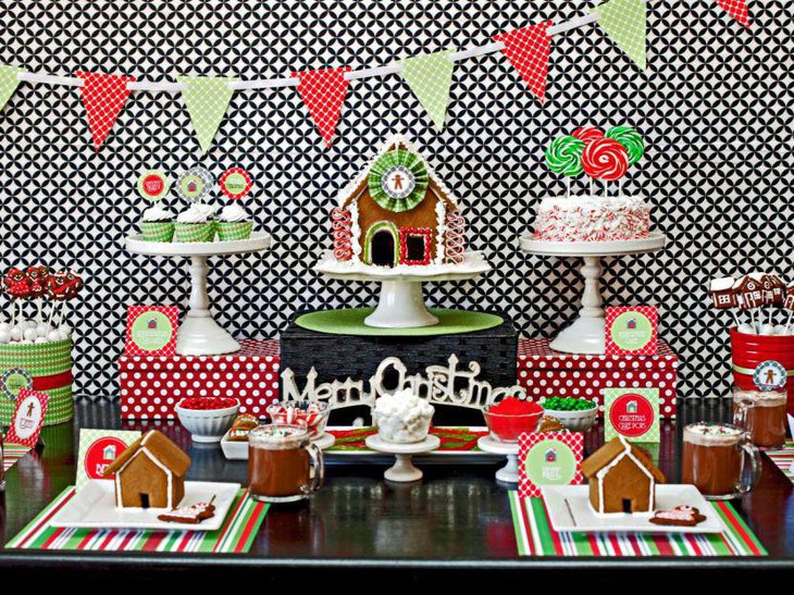 Cute gingerbread house for kids Christmas dessert table