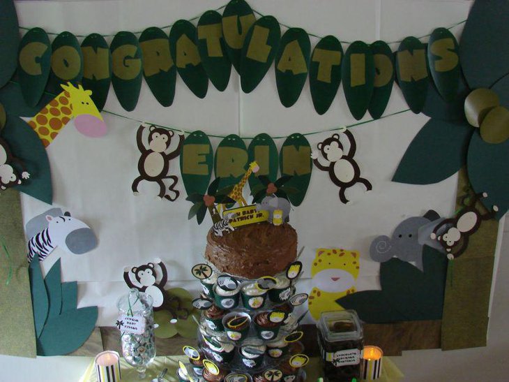 Cute green jungle themed boy baby shower decor