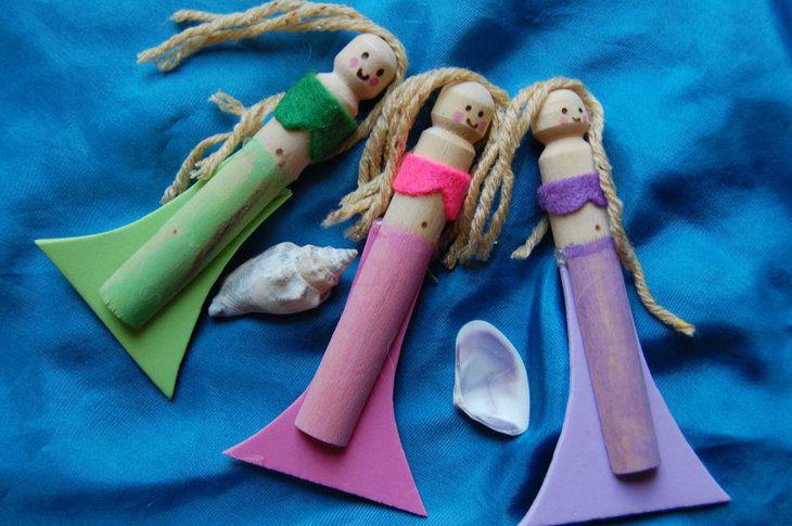 Cute mermaid baby shower wooden figure favors